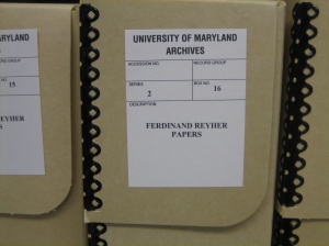 Ferdinand Reyher papers at the University of Maryland, Special Collections: Literature and Rare Books Collections