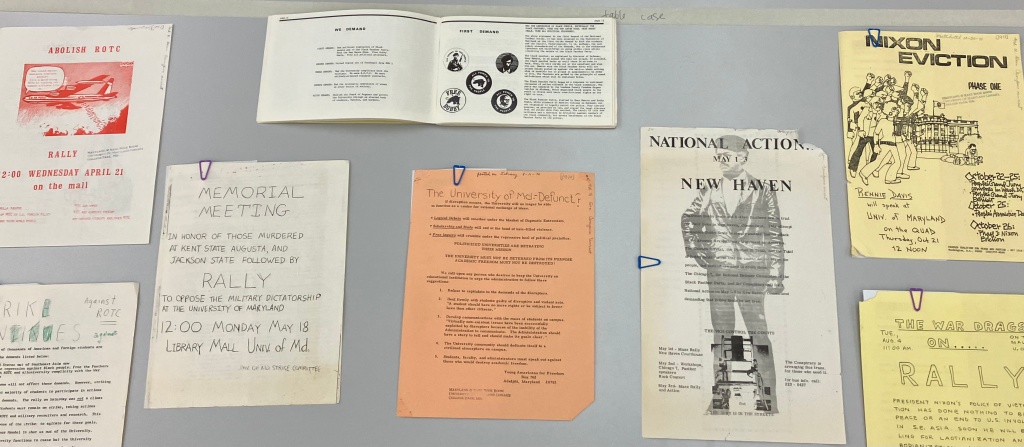 Flyers and booklets produced by student organizers in the 1970s at the University of Maryland. 